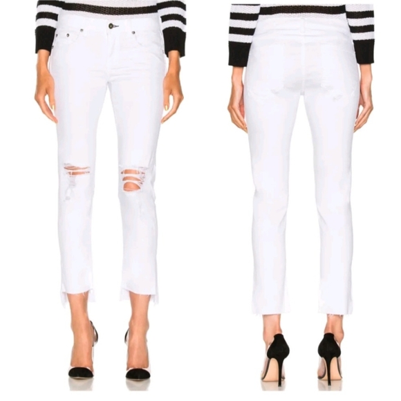 Rag & Bone Jeans Dre Capri Distressed Stretchy Raw Hem White Size 26 $250 W-676 - Picture 3 of 12